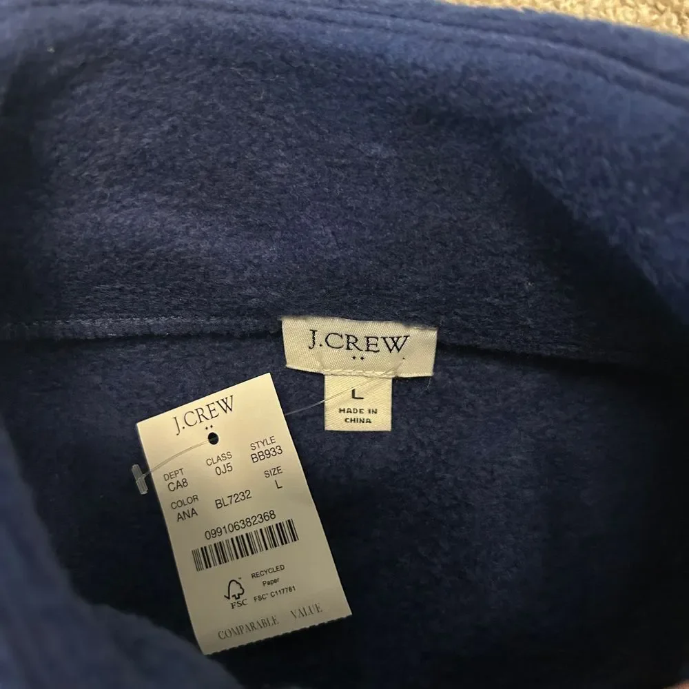 NEW J.Crew 1/4 Button Fleece Pullover Men Size Large‎ Blue Polyester SOFT